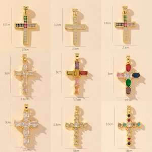 Gold-plated copper cross pendants with colorful zircons in nine different sizes and styles