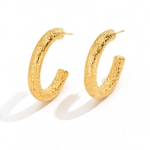 French luxury hollow heart hoop earrings with retro lava texture in gold finish