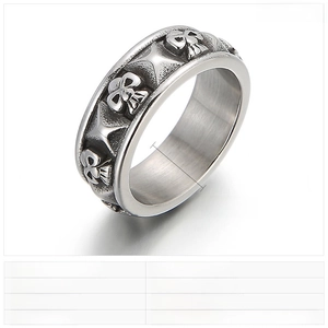 Detailed view of gothic skull ring in stainless steel with stars and size dimensions