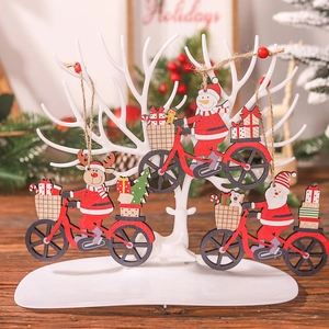 Christmas Wooden Bicycle Ornaments Santa Claus Snowman Reindeer Hanging Decor Xmas Tree Pendants Home Party Decoration