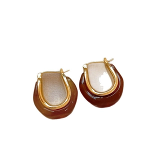 Elegant 14K gold plated oval earrings with tiger eye stone in a vintage retro style