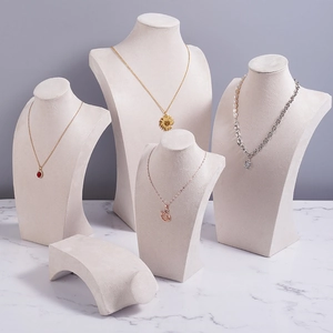 Beige velvet portrait bust mannequin stands for professional necklace display and storage