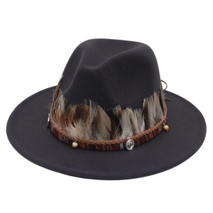 Bohemian Fedora Hut Wollfilz Breite Krempe Mit Naturfedern Holzperlen Legierungsmünzen Ethno Retro Stil Für Damen Herren