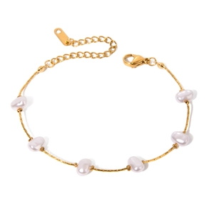 Minimalist gold stainless steel bracelet with irregular baroque pearls and lobster clasp