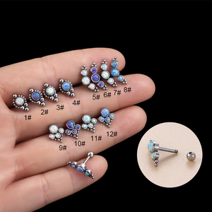 Stainless Steel Cartilage Earring Stud Synthetic Opal Screw Back Tragus Helix Piercing Jewelry For Women Fashion Geometric