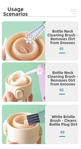 Three-in-one cleaning tool for cup lids featuring spiral brush and crevice cleaning tool