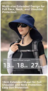 Détail du chapeau de soleil avec bord large de 13cm et protection de nuque de 18cm