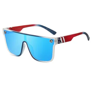 Flat top sunglasses with blue mirrored lenses and red-blue gradient stars and stripes frames