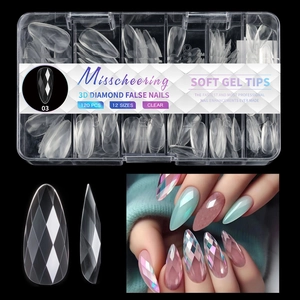 Λεπτομερής προβολή 120 διάφανων νυχιών soft gel με 3D κοπή διαμαντιού και κουτί αποθήκευσης