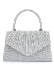 Silver sparkly evening handbag clutch purse with top handle for women party wedding