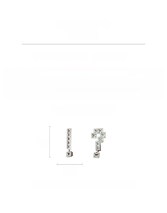 Detailed view of asymmetric silver-tone exclamation and question mark earrings with zircons
