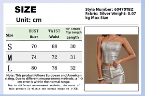 Size chart showing S to L measurements for the silver tube top with style No. 60470TBZ