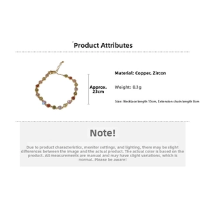 Gold-plated bracelet with colorful round zircon, 23cm length including 8cm extension