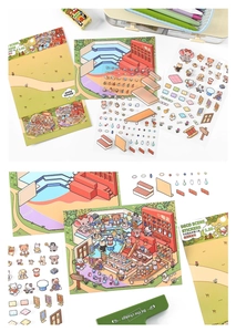 Detail of forest pottery workshop 3D stickers with cute animal characters for journaling