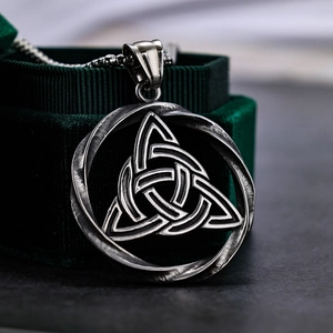 Viking Triquetra pendant necklace in vintage silver steel with rustic metal chain