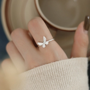S925 Sterling Silver Butterfly Open Ring For Women Minimalist Fairy Style Adjustable Finger Ring Jewelry Elegant Daily Gift