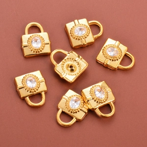 Golden handbag-shaped pendants with inlaid zircons for DIY jewelry making