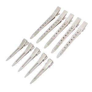 Set of 10 silver metal alligator hair clips for volumizing and styling hair in two sizes