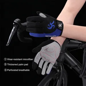 Gants de cyclisme respirants à doigts complets avec paumes rembourrées en bleu et noir