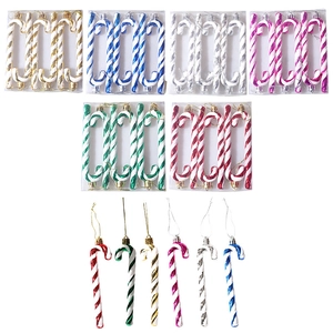 Christmas Candy Cane Ornaments Plastic Glitter Spiral Striped Hanging Decorations For Holiday Tree Home Party Decor