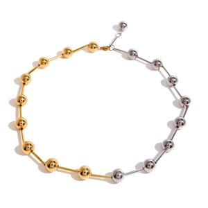 Minimalist 18k gold plated stainless steel ball and bar chain necklace in mixed tones