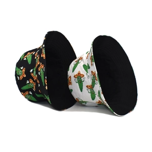 Sombreros de pescador reversibles con estampado de cactus de dibujos animados en blanco y negro