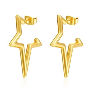 Chic 18K gold-plated stainless steel hollow star stud earrings with a polished finish