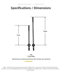 Size chart for 986 quartz clock hands showing 97mm and 140mm measurements from center hole