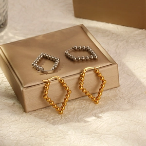 Minimalist Beaded Geometric Hoop Earrings Stainless Steel Diamond Shape Fashion Versatile Jewelry For Women High Polish