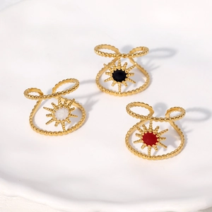 Sunburst Adjustable Open Ring Stainless Steel 18K Gold Plated Enamel Starburst Fashion Jewelry For Women
