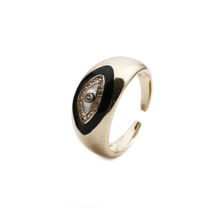 Adjustable gold plated ring featuring enamel evil eye charm with sparkling zircon stone
