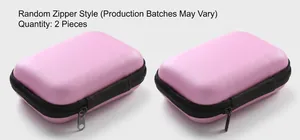Pink rectangular EVA mini storage pouches with black zipper for earphones and coins