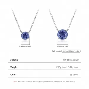 Colliers en argent 925 avec pendentifs ronds en tanzanite violette de 6mm et 8mm