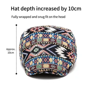 Ethnic geometric pattern beret hat for men and women with a deep fit and warm autumn knit