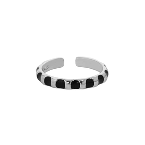 Minimalist S925 sterling silver open ring with black enamel drips for women