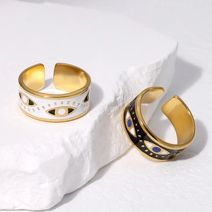 Anelli aperti color oro occhio del diavolo in acciaio inossidabile con smalto bianco e nero