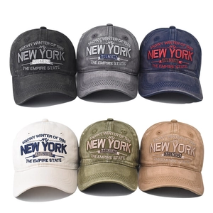 Vintage washed cotton NEW YORK baseball caps in six assorted colors with 3D embroidery