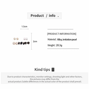 Infographic showing dimensions and alloy material for the 10-piece pearl earring set