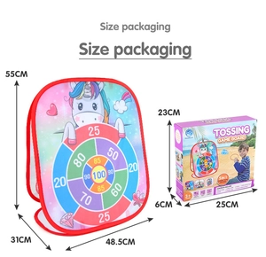 Detailed view of unicorn theme folding toss target and box with dimensions 55x48.5x31cm