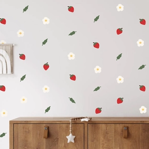 Strawberry Flower Wall Stickers PVC Self-Adhesive Removable Decals For Nursery Kids Room Bedroom Home Decor Minimalist Nordic
