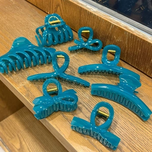 Elegant Teal Blue Hair Claw Clips Large Glossy Resin Plastic Hairclaws Strong Hold Geometric Bow Hair Accessories Women