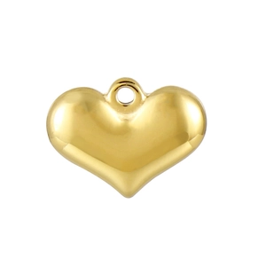 Detailed view of a 3D heart-shaped gold titanium steel pendant with a glossy polished finish