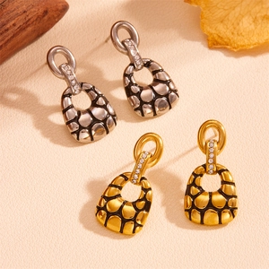 Vintage Turtle Shell Pattern Stud Earrings Stainless Steel With Rhinestones 18K Gold Plated Fashion Jewelry For Women
