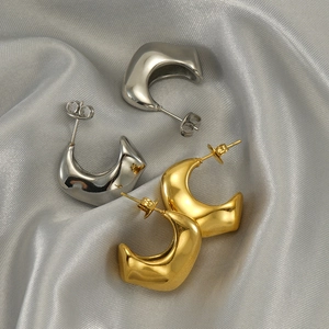 C Shaped Hoop Earrings 18K Gold Plated Stainless Steel Geometric Irregular Thick Polished Fashion Jewelry For Women