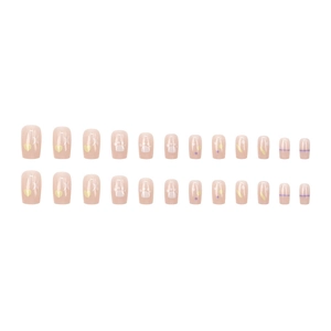 Short square press-on nails set with cute doodle art and heart patterns in pink