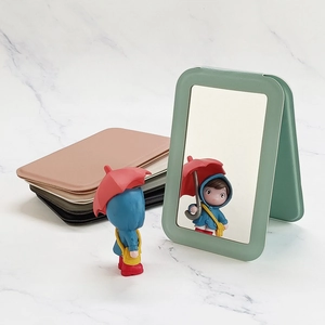 Portable Makeup Mirror Foldable Ultra Thin PU Leather Wrap Rectangular Handheld Pocket Vanity Mirror For Travel Daily Use
