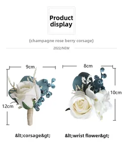 Detailed size parameters of champagne rose corsage and wrist flower for weddings