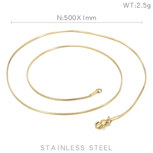 Macro shot of gold stainless steel snake chain necklace with lobster clasp 500x1mm size