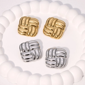 Square Woven Texture Stud Earrings Stainless Steel Geometric Minimalist High End Fashion Accessories Women
