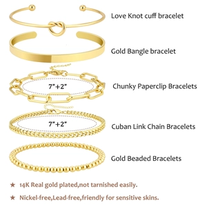 5-teiliges 14K vergoldetes Armband-Set mit Love Knot Manschette und Panzerketten